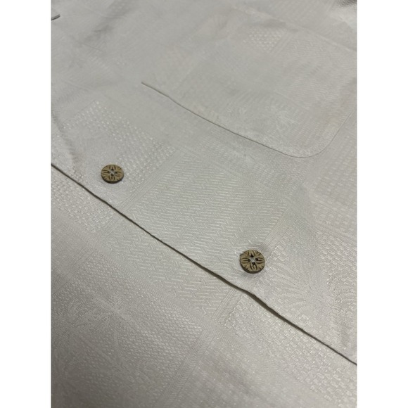 Tommy Bahama Loop Collar Men Short Sleeve Hawaiian Shirt Beige 100% Silk Large - Picture 4 of 8